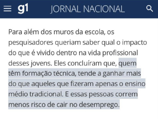 Notícia sobre formação técnica e mercado de trabalho
