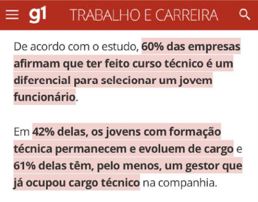 Notícia sobre curso técnico como diferencial profissional