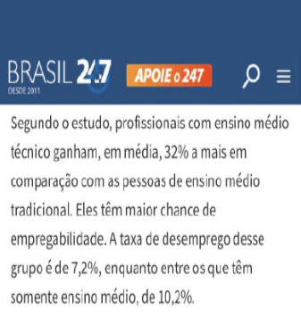 Notícia sobre remuneração e empregabilidade de profissionais técnicos